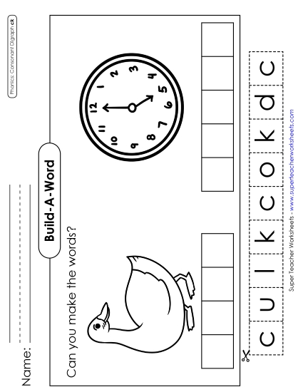 Worksheets - Build-A-Word: Duck and Clock