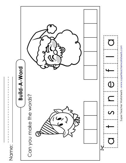 Cut-and-Glue Activities (Very Basic) - Build-a-Word: Elf & Santa