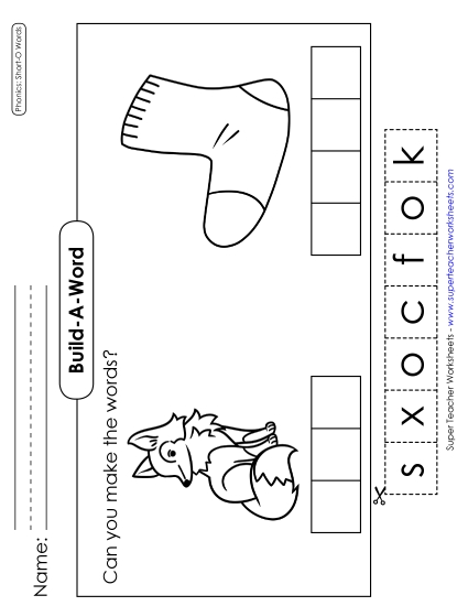 Cut & Glue Activities - Build-a-Word: Fox & Sock