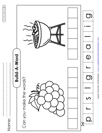 Cut and Glue Activities - Build-a-Word: Grapes and Grill