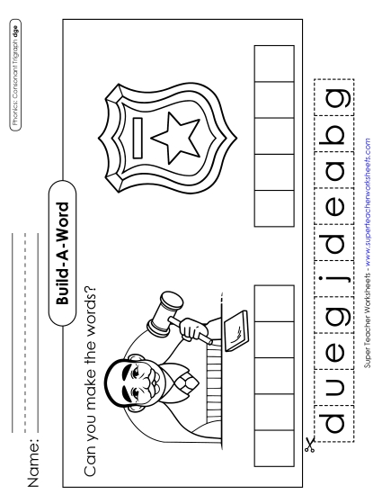 Cut-and-Glue Activities - Build-A-Word: Judge and Badge Cut-and-Glue Activities - Build-A-Word: Judge and Badge