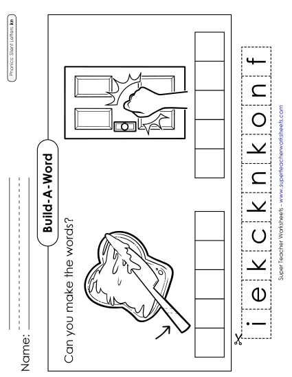 Cut & Paste Activities - Build-A-Word: Knife & Knock (Printable PDF Worksheet)