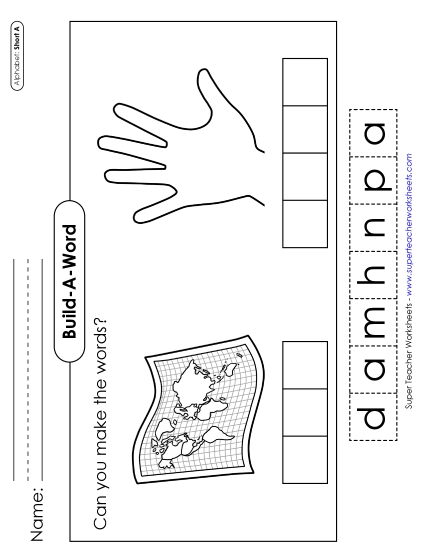 Cut & Glue Activities - Build-a-Word: Map & Hand (Printable PDF Worksheet)