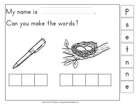 Cut & Glue Activities - Build-a-Word: Pen & Nest