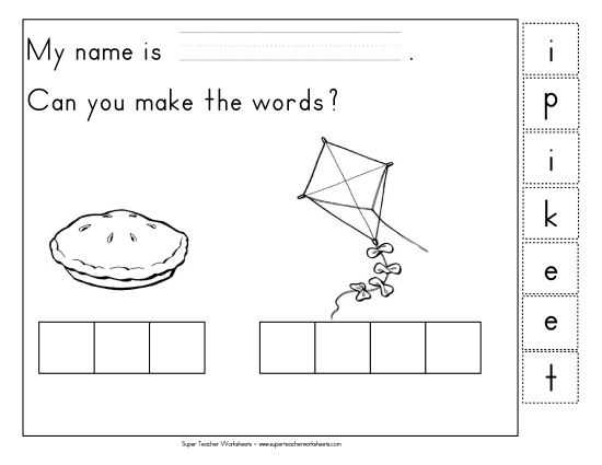 Cut & Glue Activities - Build-a-Word: Pie & Kite