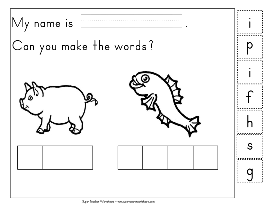 Cut & Glue Activities - Build-a-Word: Pig & Fish Cut & Glue Activities - Build-a-Word: Pig & Fish