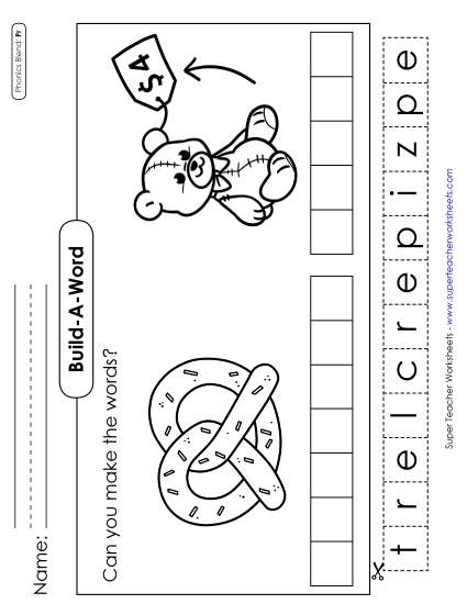 Cut and Glue Activities - Build-a-Word: Pretzel and Price