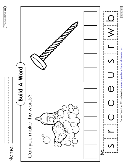 Worksheets - Build-A-Word: Scrub and Screw