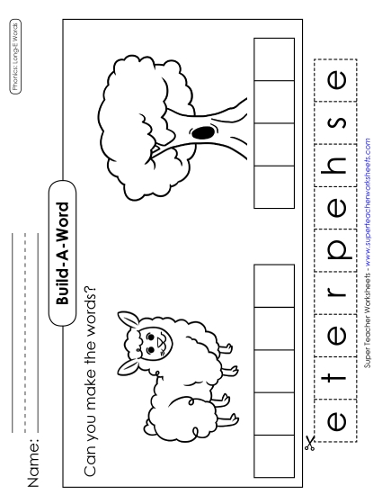 Cut and Glue Activities - Build-a-Word: Sheep & Tree