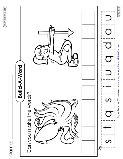 Cut-and-Glue Activities - Build-A-Word: Squid and Squat Cut-and-Glue Activities - Build-A-Word: Squid and Squat