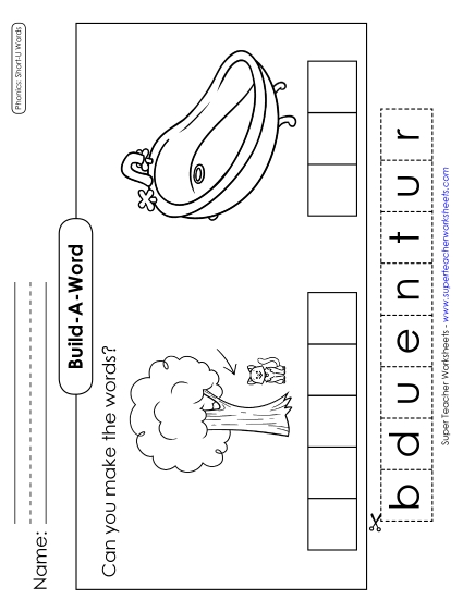 Cut & Glue Activities - Build-a-Word: Under & Tub