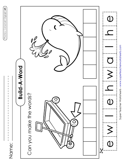 Cut and Glue Activities - Build-A-Word: Wheel and Whale Cut and Glue Activities - Build-A-Word: Wheel and Whale