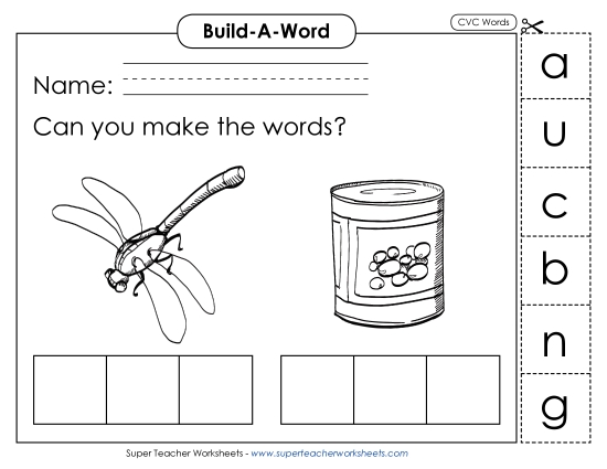 Build Words (Cut-and-Glue Activities) - Build Words: Bug and Can Build Words (Cut-and-Glue Activities) - Build Words: Bug and Can
