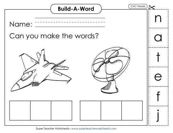 Build Words (Cut-and-Glue Activities) - Build Words: Jet and Fan Build Words (Cut-and-Glue Activities) - Build Words: Jet and Fan