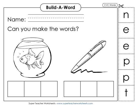 Build Words (Cut-and-Glue Activities) - Build Words: Pet and Pen Build Words (Cut-and-Glue Activities) - Build Words: Pet and Pen