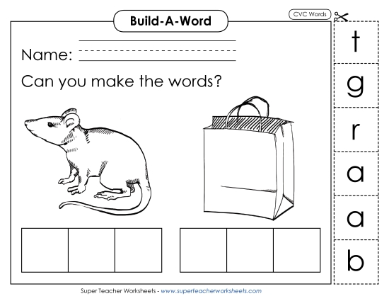 Build Words (Cut-and-Glue Activities) - Build Words: Rat and Bag Build Words (Cut-and-Glue Activities) - Build Words: Rat and Bag
