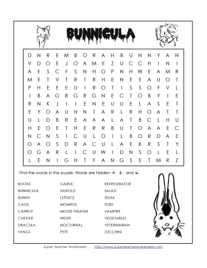 Whole Book - Bunnicula Word Search