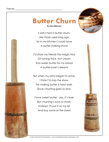 Poems and Reading Comprehension - Butter Churn