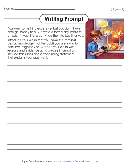 Middle School Writing Prompts Persuasive Arguments - Buying Something Expensive (Printable PDF Worksheet)
