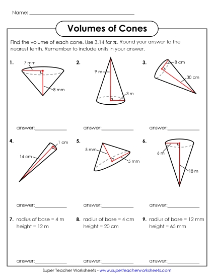 Level: Basic - Calculate the Volumes of Cones (Basic) Level: Basic - Calculate the Volumes of Cones (Basic)
