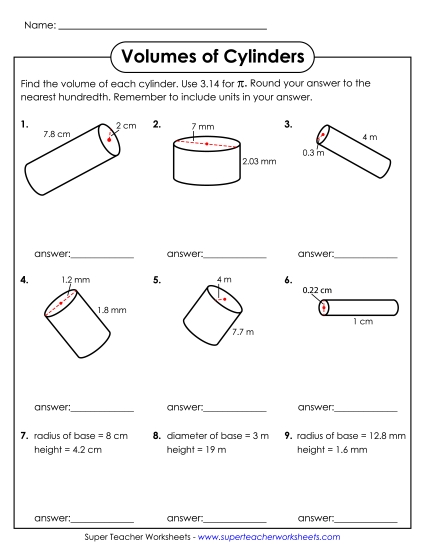 Level : Advanced - Calculate Volumes of Cylinders (Advanced) Level : Advanced - Calculate Volumes of Cylinders (Advanced)