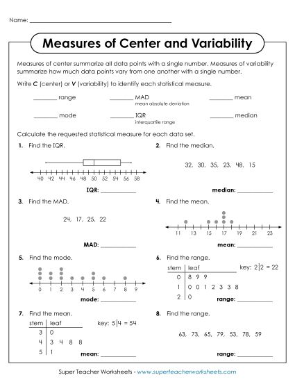 Measures of Center & Variability (Mixed) - Calculating Measures of Center and Variability Measures of Center & Variability (Mixed) - Calculating Measures of Center and Variability