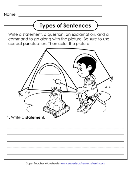 Sentence-Writing Prompts - Camping Picture Prompt (Printable PDF Worksheet)