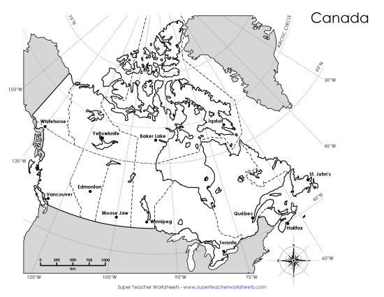 Maps of Canada - Canada - Latitude and Longitude w/ Questions