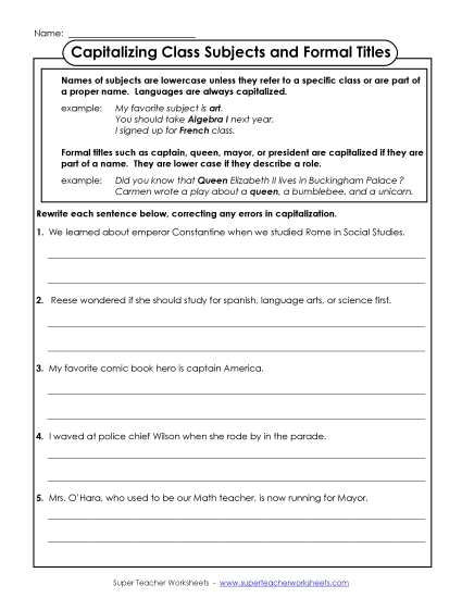 Advanced Level  - Capitalizing Class Subjects and Formal Titles
