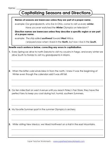 Advanced Level  - Capitalizing Seasons and Directions 