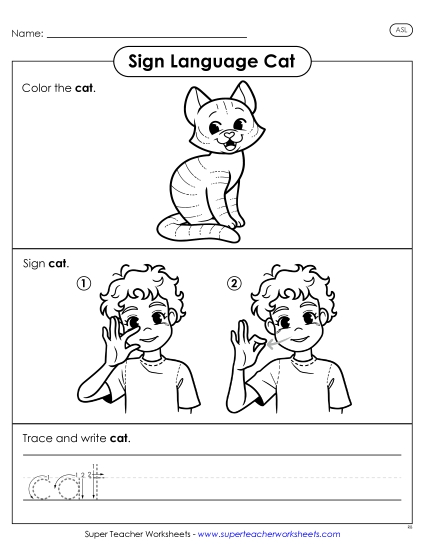Animals - Cat (ASL) (Printable PDF Worksheet)