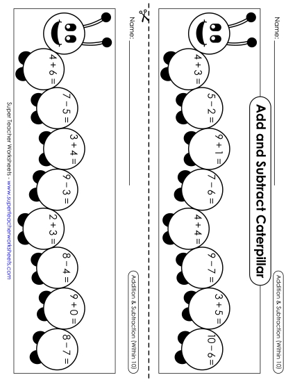 Practice Worksheets - Caterpillar: Addition & Subtraction (Within 10) Practice Worksheets - Caterpillar: Addition & Subtraction (Within 10)