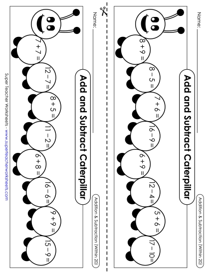Practice Worksheets - Caterpillar: Addition & Subtraction (Within 20) Practice Worksheets - Caterpillar: Addition & Subtraction (Within 20)