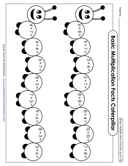 Worksheets and Games - Caterpillar: Basic Multiplication (Factors up to 10) Worksheets and Games - Caterpillar: Basic Multiplication (Factors up to 10)