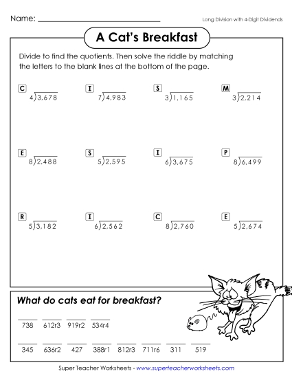 Division - Cat's Breakfast (4-Digit Dividends) Division - Cat's Breakfast (4-Digit Dividends)