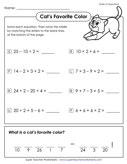 Order of Operations - Cat's Favorite Color (Basic: Order of Operations) Order of Operations - Cat's Favorite Color (Basic: Order of Operations)