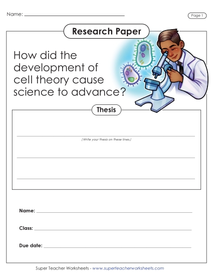 Middle School Research Projects - Cell Theory Research Project (Printable PDF Worksheet)