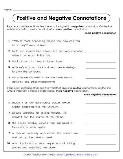 Changing Connotations - Changing Connotations (Printable PDF Worksheet)
