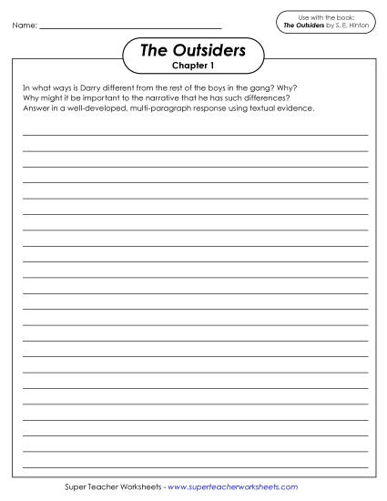 Chapters 1–2 - Chapter 1 Writing Prompt: Darry (Printable PDF Worksheet)