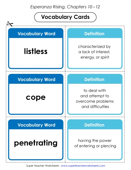 Chapters 10–12 - Chapters 10–12 Vocabulary Cards (Printable PDF Worksheet)
