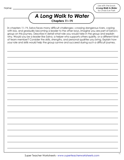Chapters 11–14 - Chapters 11–14 Writing Prompt: Role in a Group (Printable PDF Worksheet)