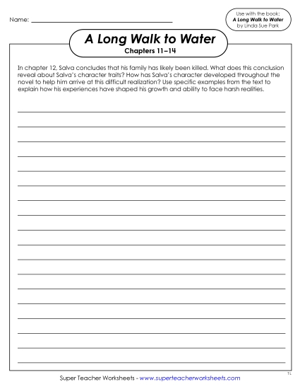 Chapters 11–14 - Chapters 11–14 Writing Prompt: Salva's Character Development (Printable PDF Worksheet)