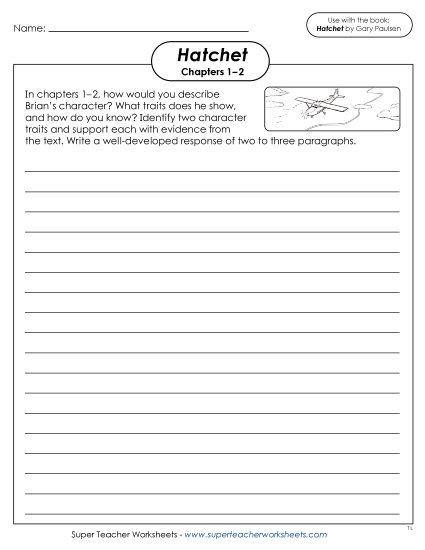 Chapters 1–2 - Chapters 1–2 Writing Prompt: Brian's Character (Printable PDF Worksheet)