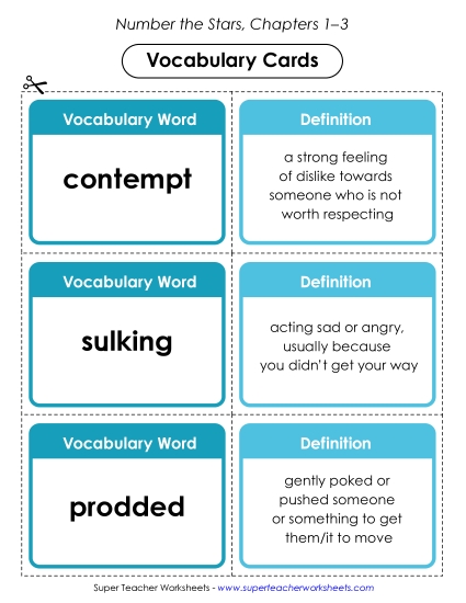 Chapters 1–3 - Chapters 1–3 Vocabulary Cards (Printable PDF Worksheet)