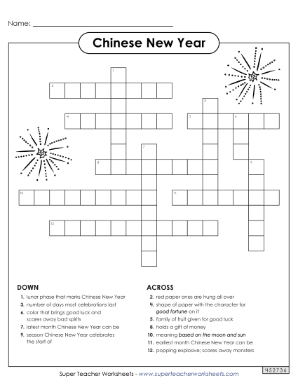Puzzles - Chinese New Year Crossword Puzzles - Chinese New Year Crossword