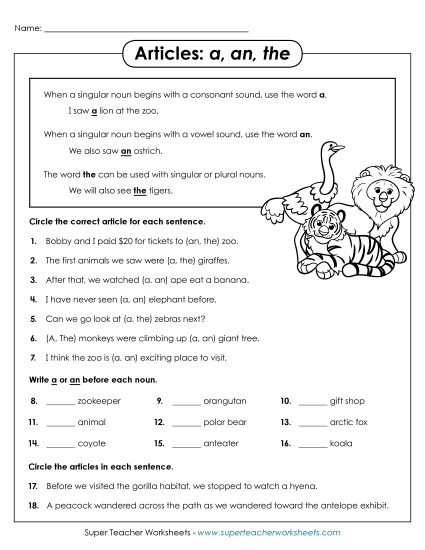 Basic Level - Choose the Article Basic Level - Choose the Article