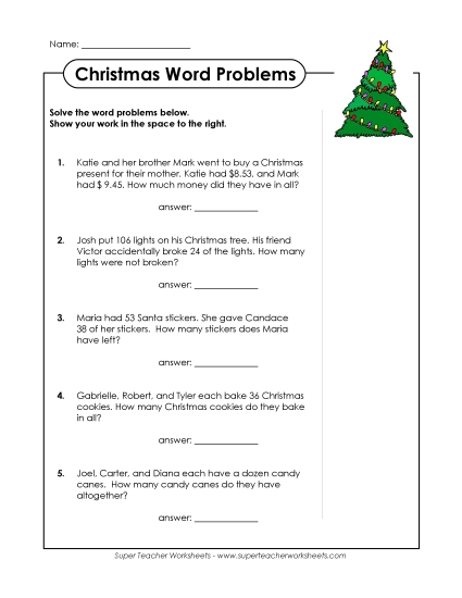 Christmas Word Problems - Christmas Add/Subtract Word Problems