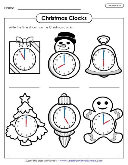 Christmas Clocks Telling Time - Christmas Clocks Nearest Hour