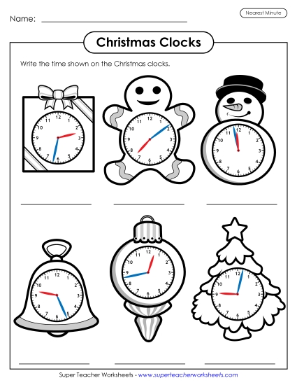 Christmas Clocks Telling Time - Christmas Clocks Nearest Minute