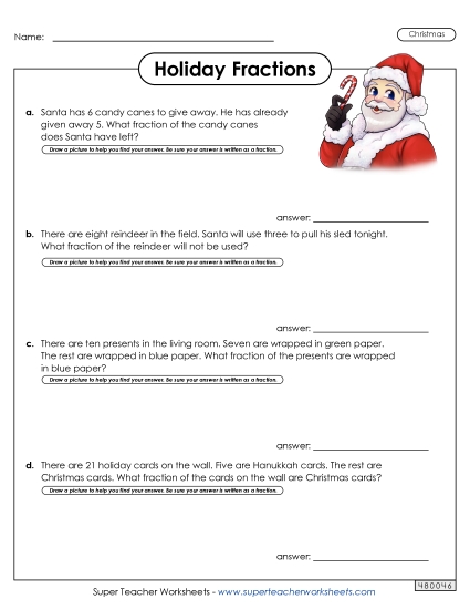 Christmas Word Problems - Christmas Fractions Word Problems